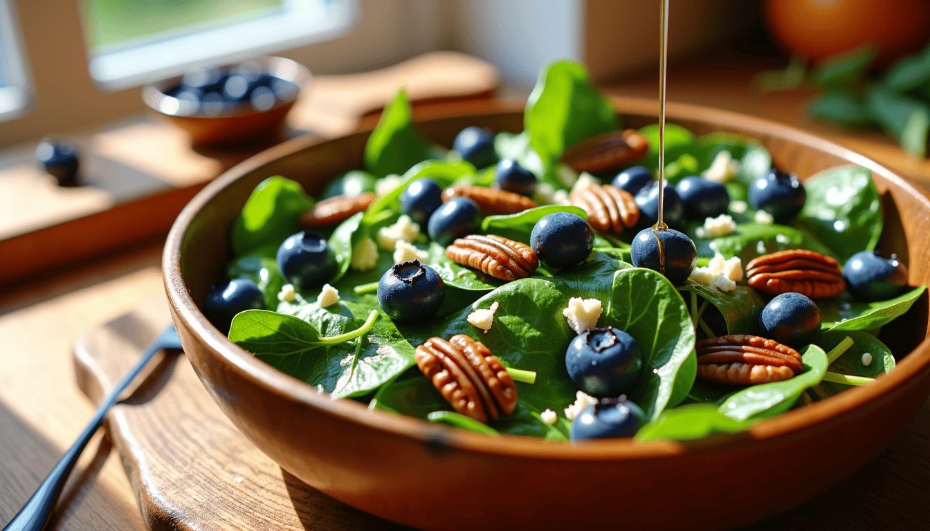 Discover the secret ingredient in our Blueberry Spinach Salad Recipe that transforms this 10-minute dish into an extraordinary culinary delight. With its perfect blend of fresh blueberries, creamy blue cheese, and crunchy pecans, this salad offers more than just taste; it delivers surprising health benefits. Can you guess the mystery component?