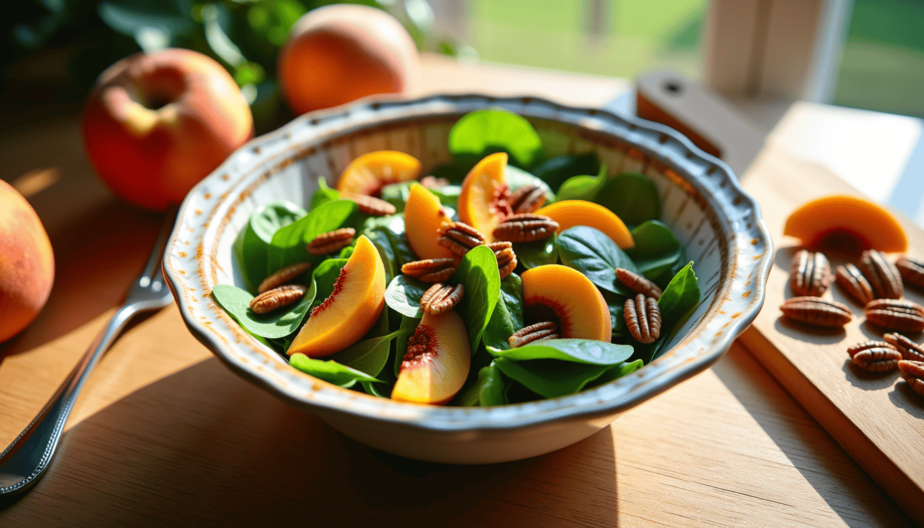 Discover the secret ingredient that elevates our Spinach Salad Recipe to a culinary masterpiece! With a blend of juicy peaches and crunchy pecans, this dish is not only quick to prepare but also a nutritious powerhouse. Uncover what makes this salad a must-try delight for your summer menu!