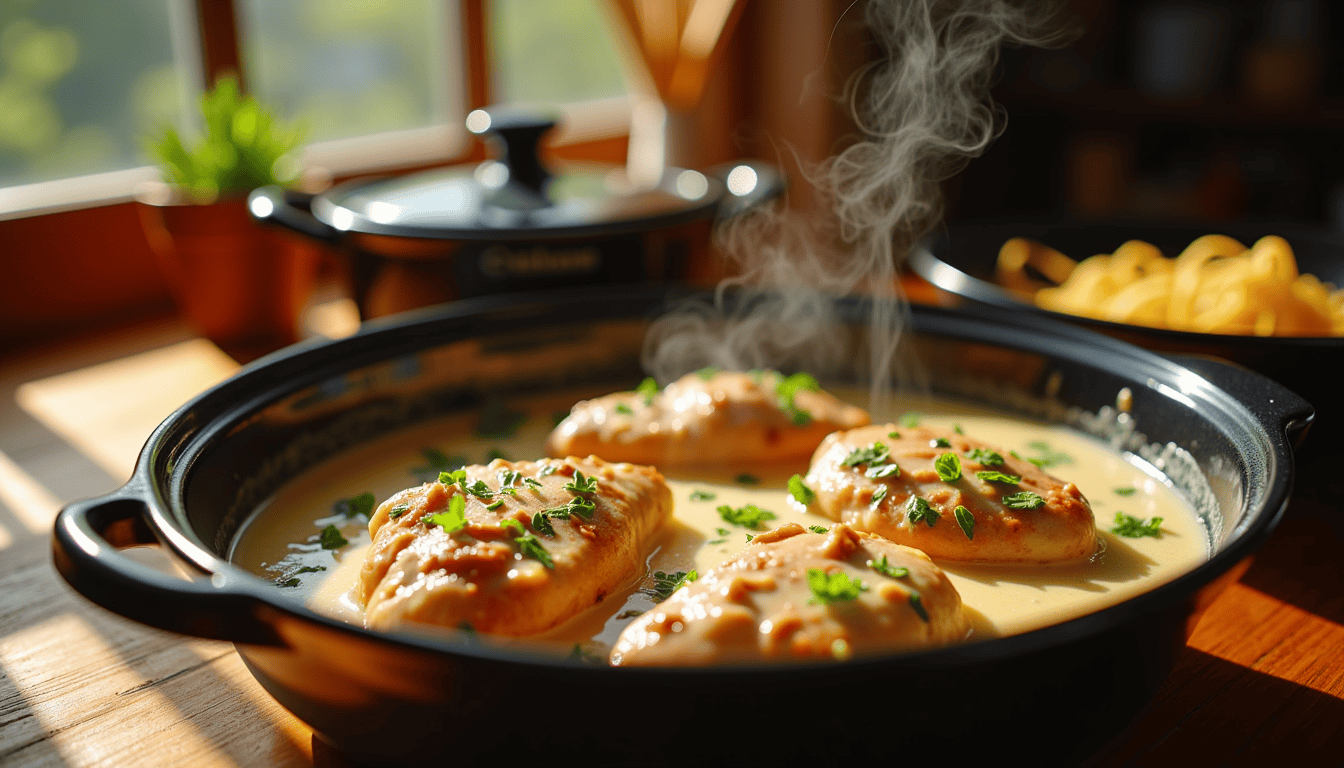 Discover the secret ingredient to the ultimate Slow Cooker Chicken Alfredo that will have your family begging for seconds! This easy, creamy, and delicious recipe is taking the Internet by storm. Is it the Italian seasoning or the low-fat cream cheese that makes it irresistible? Find out now!