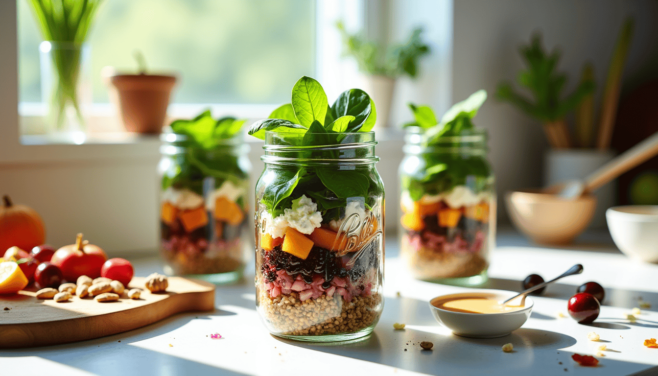 "Unlock the secret to meal prep success with Mason Jar Salad Recipes! Discover how this vibrant spinach salad stays fresh for days and learn the ultimate layering hack that will elevate your lunch game. Why settle for soggy greens when you can enjoy a crisp, nutritious delight all week long?"