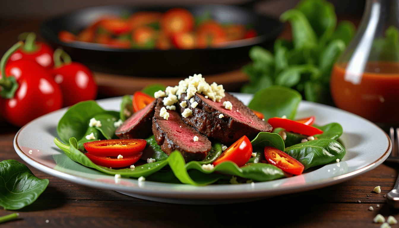 Unveil the secret behind creating the most delicious flat iron steak recipe that's also irresistibly tender! Our Flat Iron Steak and Spinach Salad combines perfectly cooked steak with vibrant veggies. A healthy twist on gourmet dining—discover whether marination is necessary and the magic dressing that completes this dish!