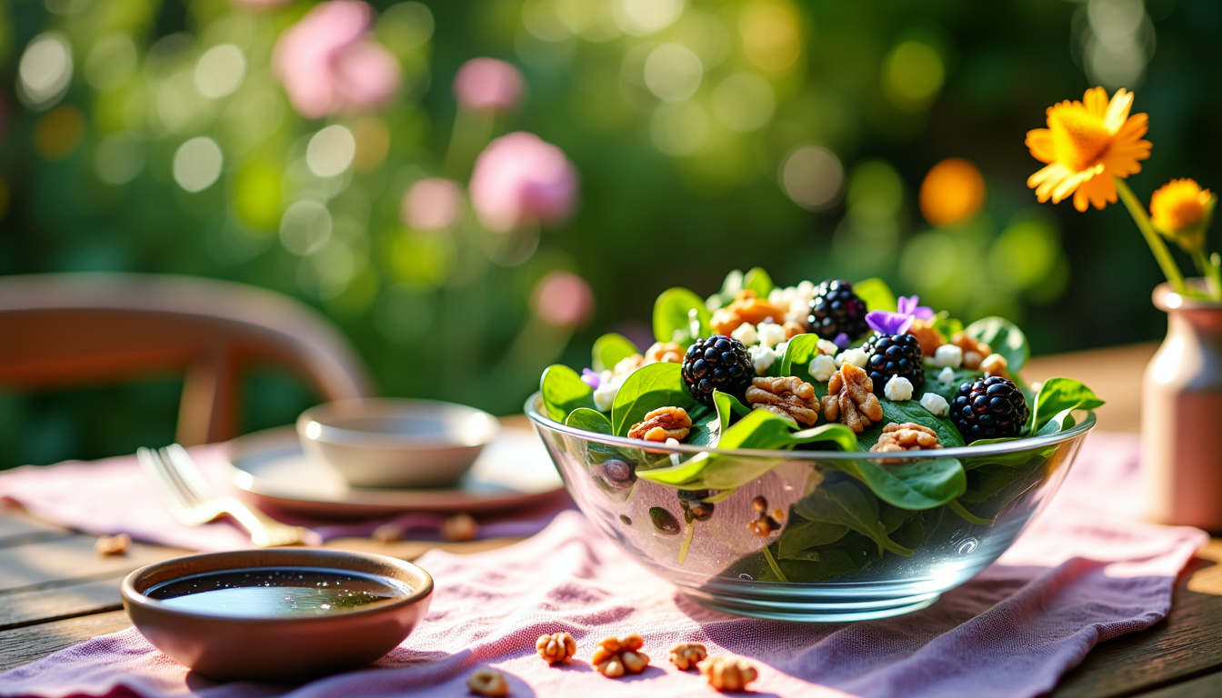 Unlock the secrets behind this Blackberry Spinach Salad Recipe that's taking brunch tables by storm. Ready in just 15 minutes, this nutrient-packed dish blends refreshing blackberries, crumbled feta, and optional edible flowers for a burst of flavor. Discover the twist that elevates this salad to a whole new level!